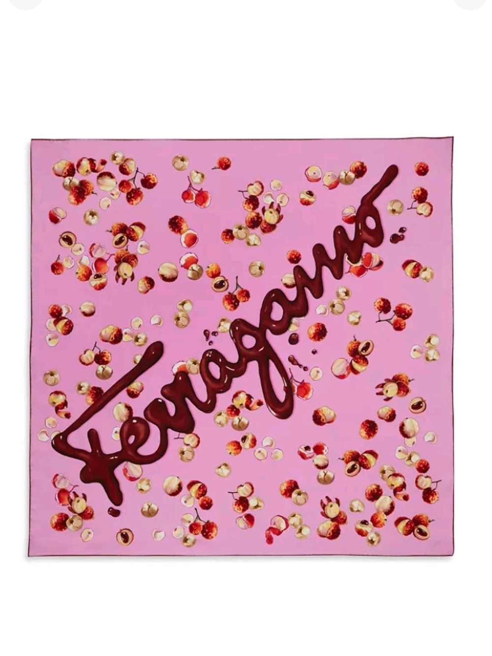 Salvatore Ferragamo Pink Cherry Logo Silk Scarf